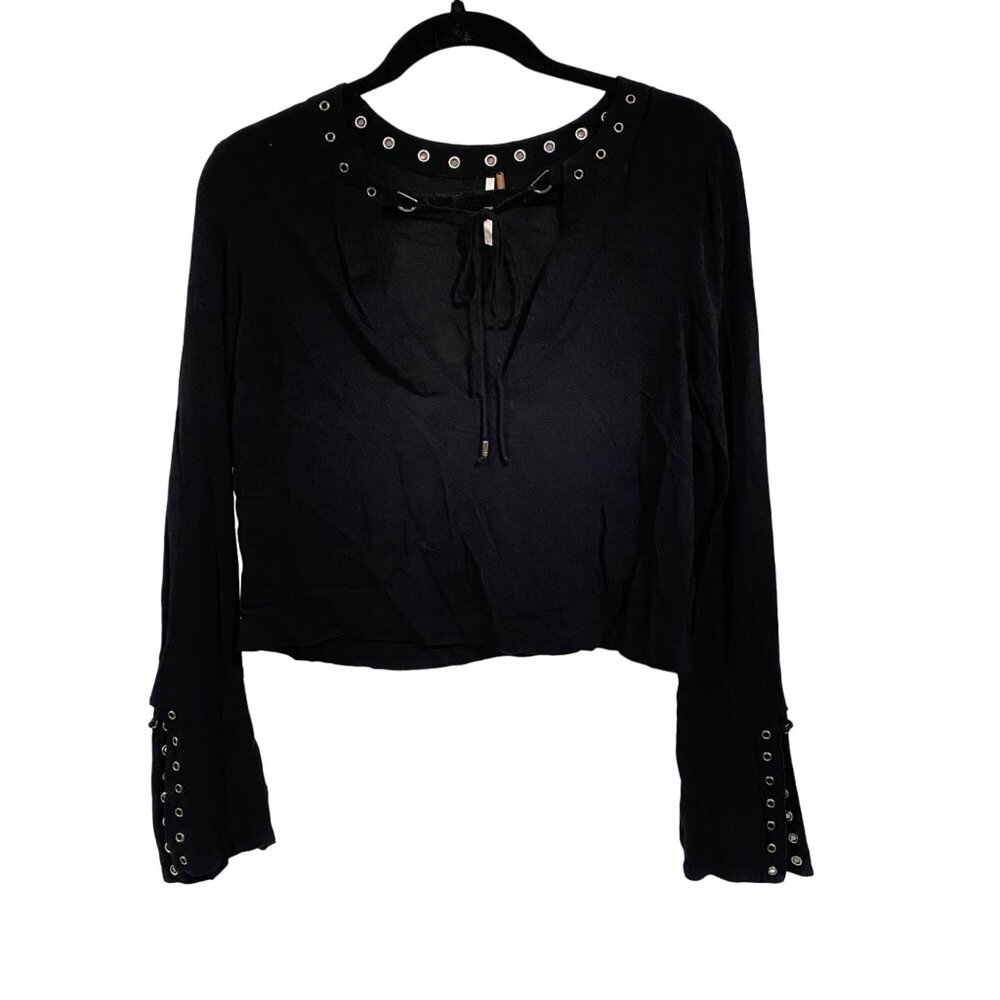 Free People Jump to the Beat Black Blouse‎ Size S